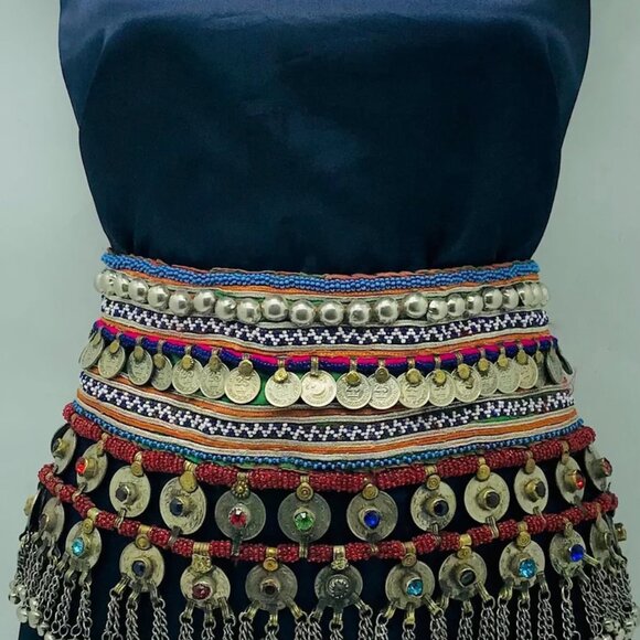 Vintage Kuchi Belly Dance Belt: Afghan Coins & Glass Stones main image 4